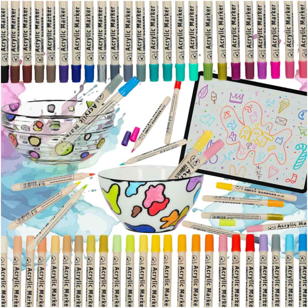 Akrilinių žymeklių rinkinys, skirtas akmenims, stiklui, medžiagoms dažyti 48 vnt-Žaislai, Kūrybiniai žaislai, Mokyklai, kūrybai,