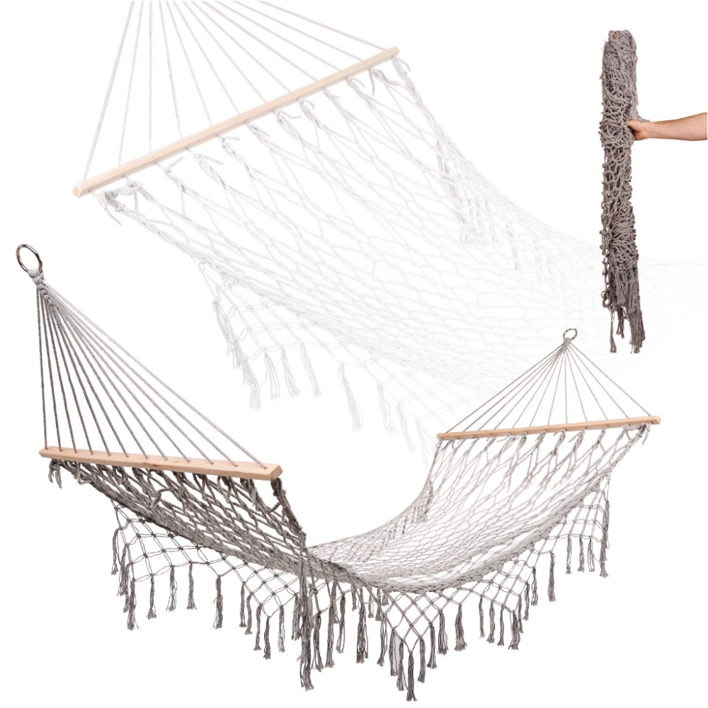 Sodo hamakas boho su kutais 200cm, pilkas-Namai, laisvalaikis, turizmas, Sodo sūpynės-e-vaikas