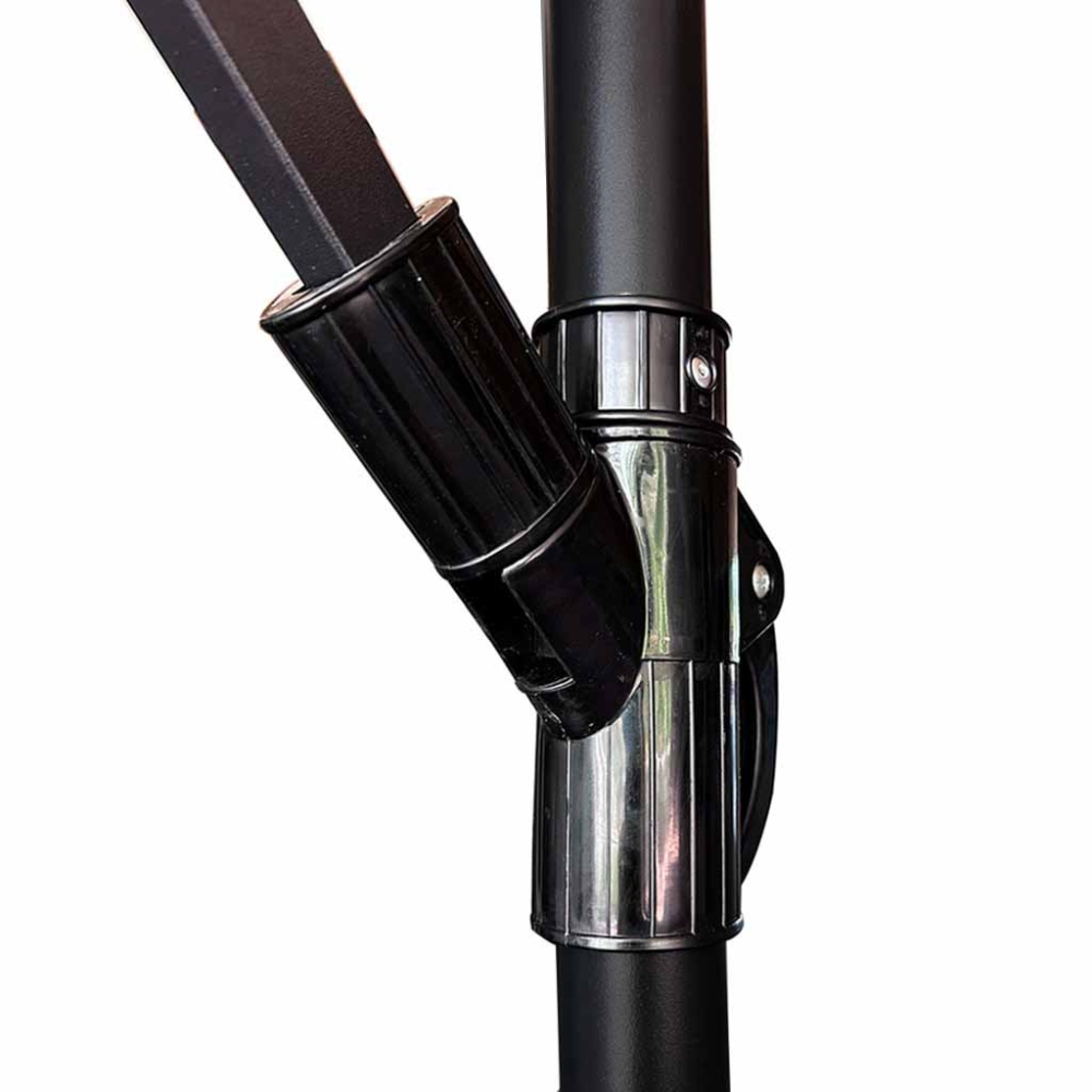Didelis sulankstomas sodo skėtis su 290 cm ilgio prailgintuvu, juodas