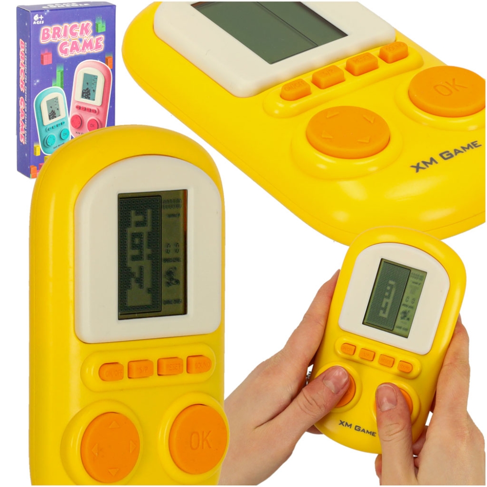 Elektroninis arkadinis žaidimas mini konsolė nešiojamas kišeninis tetris geltonas