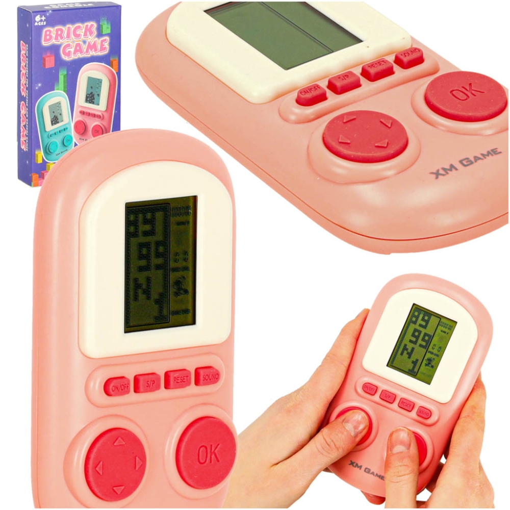 Elektroninis arkadinis žaidimas mini nešiojamas kišeninis tetris rožinis-Žaislai, Stalo žaidimai, Žaidimų konsolės-e-vaikas