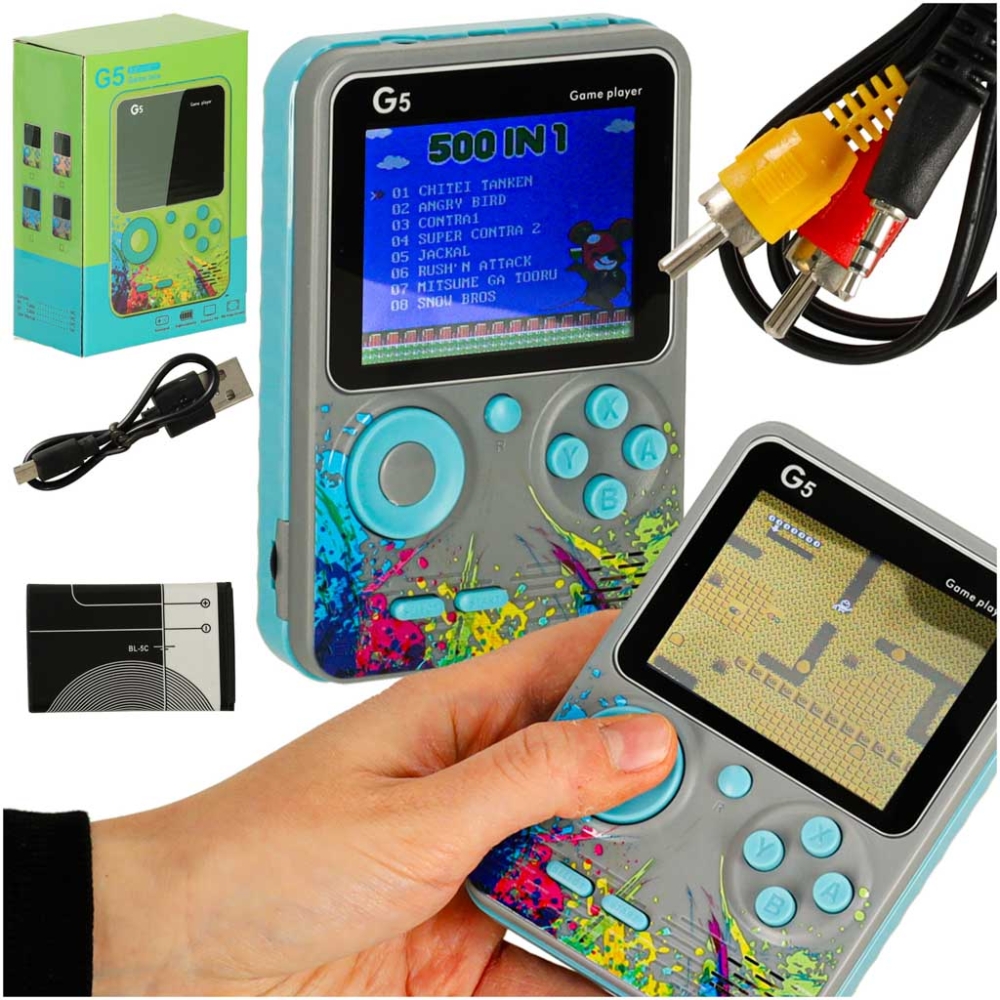 Retro mini nešiojamoji žaidimų konsolė, pilka-Žaislai, Stalo žaidimai, Žaidimų konsolės-e-vaikas