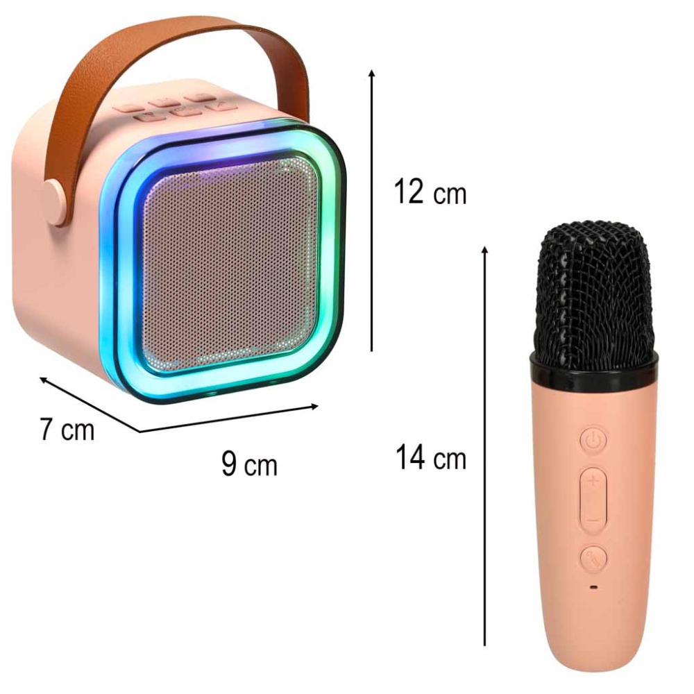 Karaokės rinkinys 2 mikrofonai + nešiojamas garsiakalbis BLUETOOTH USB LED rožinis