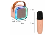 Karaokės rinkinys 2 mikrofonai + nešiojamas garsiakalbis BLUETOOTH USB LED rožinis-Žaislai, Muzikiniai-e-vaikas