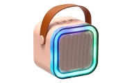 Karaokės rinkinys 2 mikrofonai + nešiojamas garsiakalbis BLUETOOTH USB LED rožinis-Žaislai, Muzikiniai-e-vaikas
