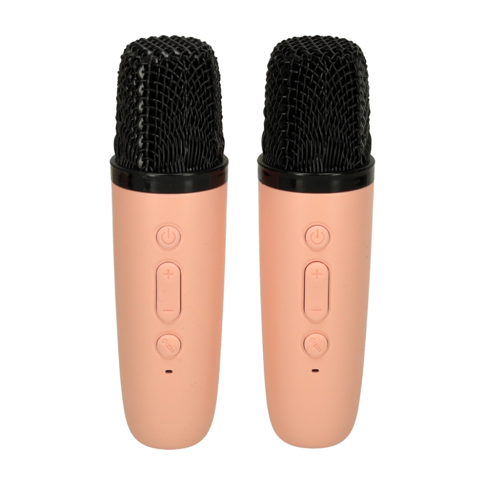 Karaokės rinkinys 2 mikrofonai + nešiojamas garsiakalbis BLUETOOTH USB LED rožinis-Žaislai, Muzikiniai-e-vaikas