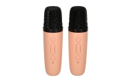 Karaokės rinkinys 2 mikrofonai + nešiojamas garsiakalbis BLUETOOTH USB LED rožinis-Žaislai, Muzikiniai-e-vaikas