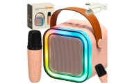 Karaokės rinkinys "Bluetooth" garsiakalbis mikrofonas USB LED rožinis