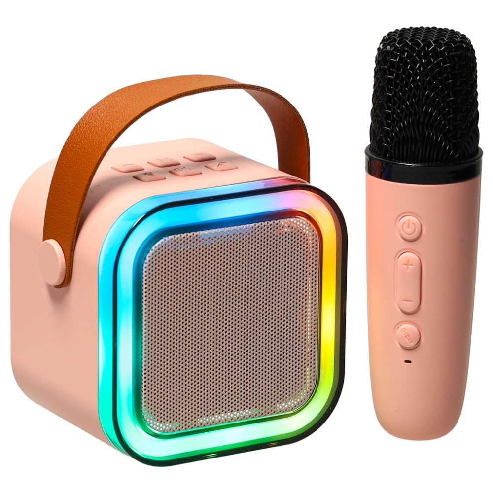Karaokės rinkinys Bluetooth garsiakalbis mikrofonas USB LED rožinis