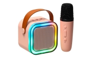 Karaokės rinkinys "Bluetooth" garsiakalbis mikrofonas USB LED rožinis