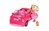 Lėlės automobilis kabrioletas pikniko rinkinys lėlė šuo rožinis 4 el.