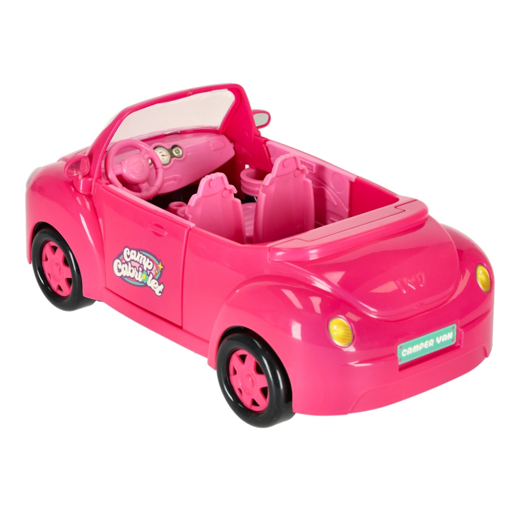 Lėlės automobilis kabrioletas pikniko rinkinys lėlė šuo rožinis 4 el.