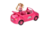 Lėlės automobilis kabrioletas pikniko rinkinys lėlė šuo rožinis 4 el.