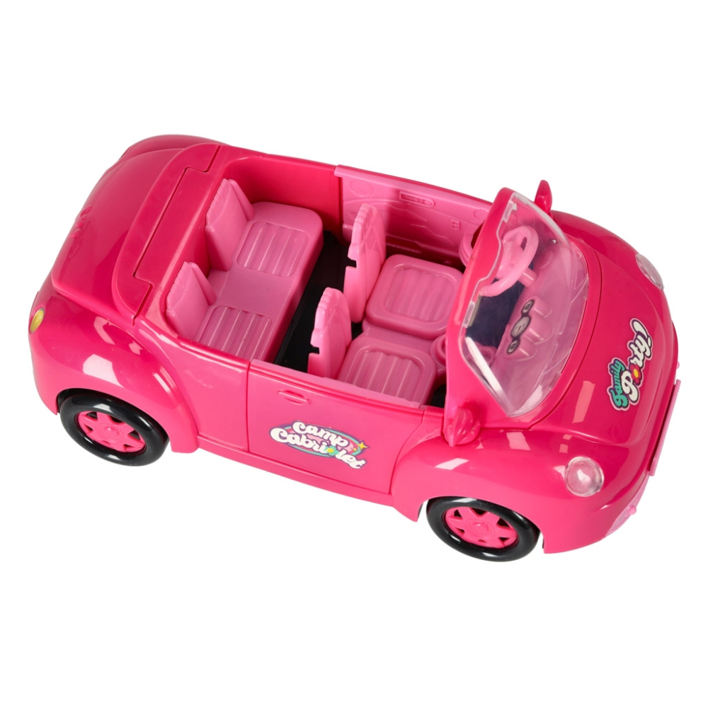 Lėlės automobilis kabrioletas pikniko rinkinys lėlė šuo rožinis 4 el.