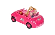 Lėlės automobilis kabrioletas pikniko rinkinys lėlė šuo rožinis 4 el.