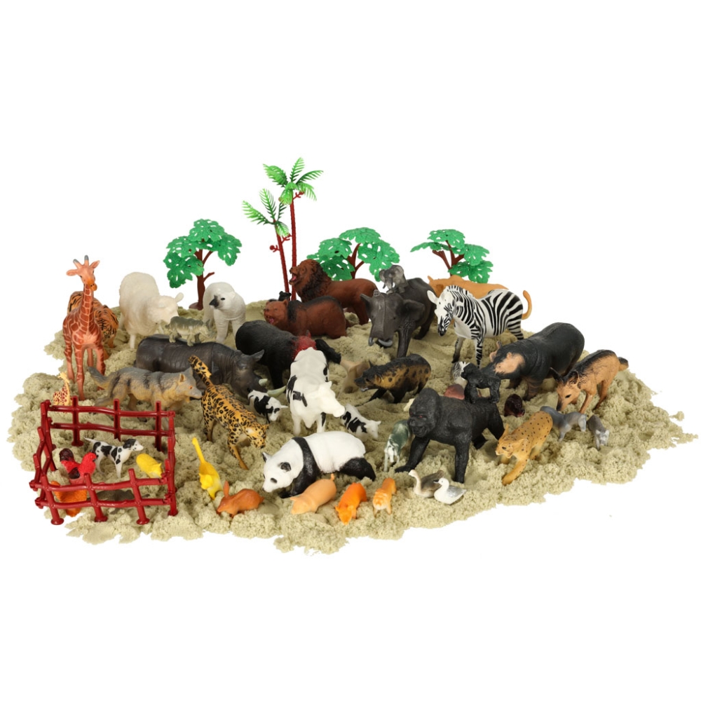 Gyvūnų figūrėlės gyvūnai zoologijos sodas safari ūkio reikmenys dėžė 59 el.