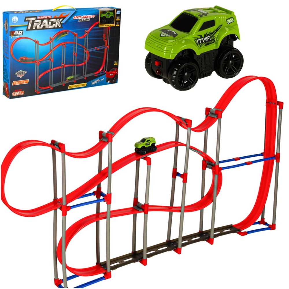Magnetinė antigravitacinė automobilių trasa 123cm XL 120el.-Žaislai, Auto ir transporto žaislai, Garažai, trasos ir kita-e-vaika