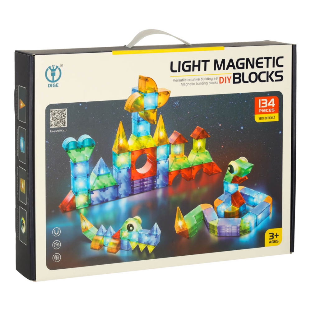 Magnetinis konstruktorius šviečiančios 3D figūros 134 el.-Žaislai, Konstruktoriai, Magnetiniai konstruktoriai-e-vaikas
