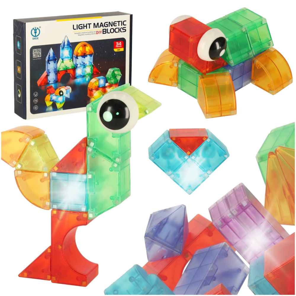 Magnetinis konstruktorius šviečiančios 3D figūros 32el.-Žaislai, Konstruktoriai, Magnetiniai konstruktoriai-e-vaikas