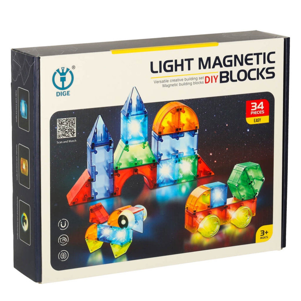 Magnetinis konstruktorius šviečiančios 3D figūros 32el.-Žaislai, Konstruktoriai, Magnetiniai konstruktoriai-e-vaikas