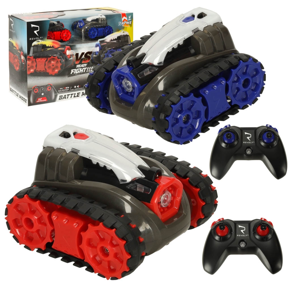 RC nuotolinio valdymo vikšriniai automobiliai REVOLT TG1004T Koviniai tankai Lazerio dvikova 2,4 GHz LED garso efektai Off-Road-