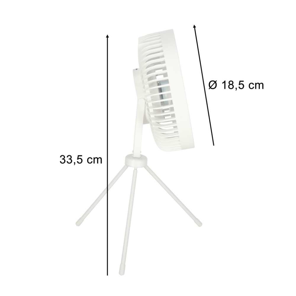 Stalinis ventiliatorius su belaidžiu USB nuotolinio valdymo pulteliu ir apšvietimu 4 galios lygiai 18 cm, baltas