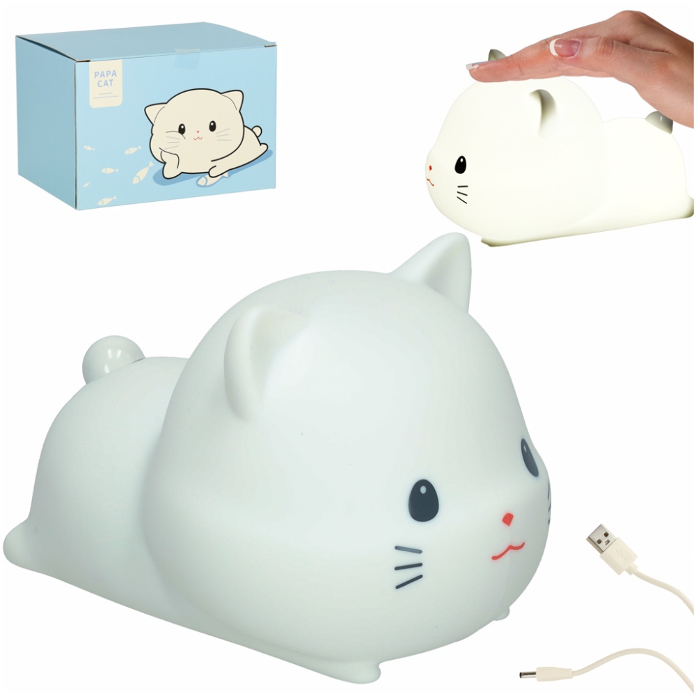 Naktinė silikoninė lemputė minkšta USB balta katė-Miegui, Vaiko kambariui, Migdukai ir karuselės, Apšvietimas, Miego žaislai-e-v
