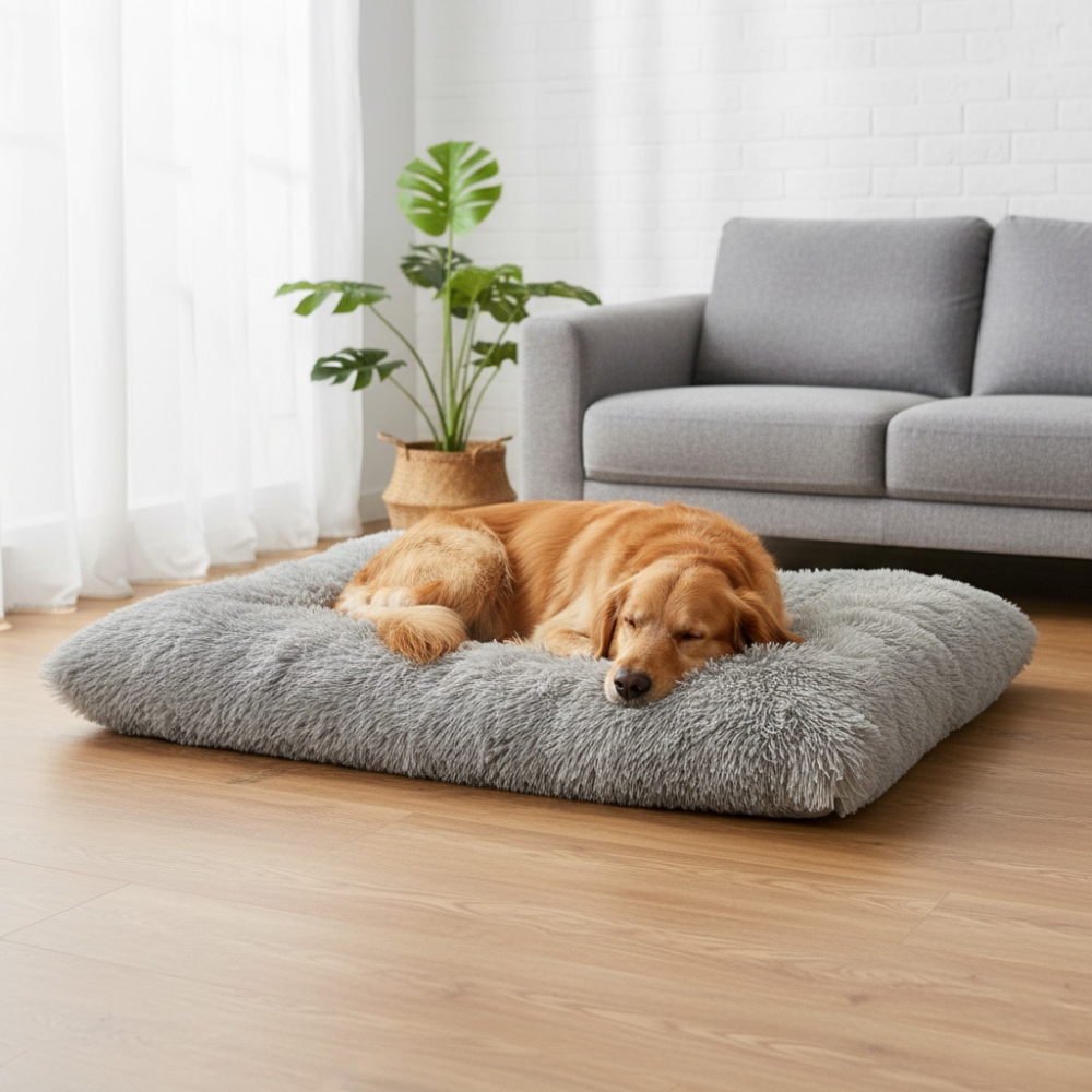 Šunų lova katėms pliušinė patalynė plaukuota šiurkšti pagalvėlė 115cm pilka