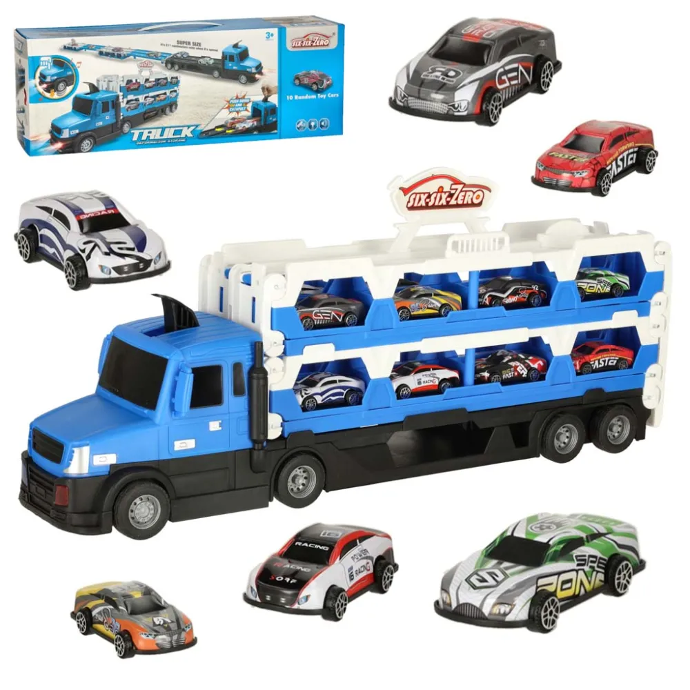 Sunkvežimių transporteris TIR XXL sulankstoma transporto priemonė 10 automobilių mėlyna-Žaislai, Auto ir transporto žaislai, Gar