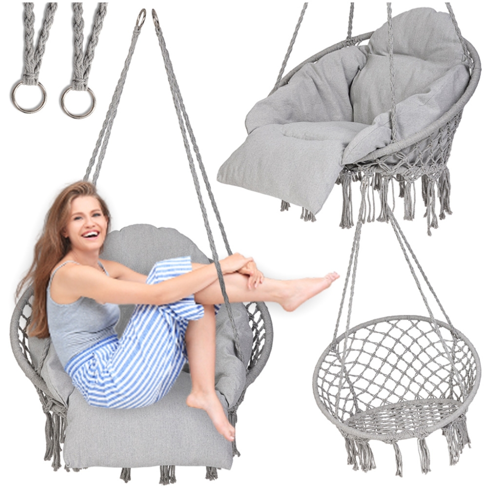 Sodo sūpynės "Stork's nest" su pagalvėle XXL pilka 150kg