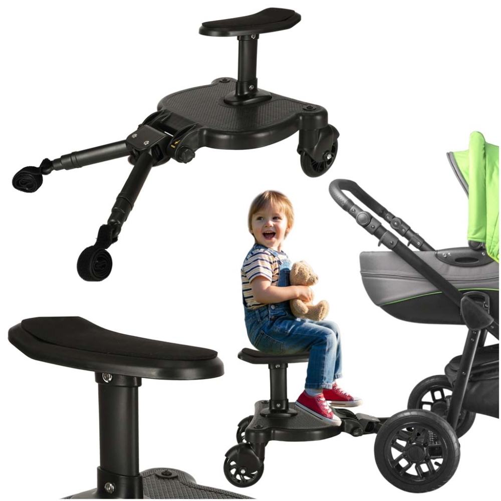 Vaikiško vežimėlio pakopa su kūdikio sėdyne, juoda