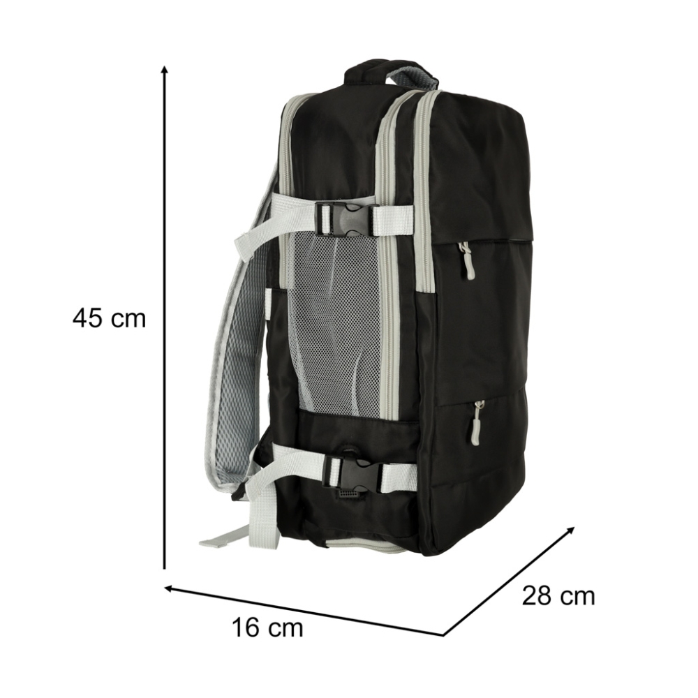 Kelioninė kuprinė lėktuvui vandeniui atspari USB kabelis 45x16x28cm juoda