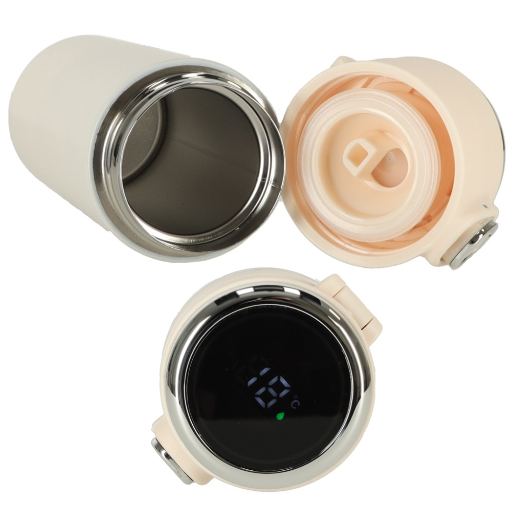 Termo puodelis LED termosas 420ml smėlio spalvos-Maitinimui, Indai, įrankiai, gertuvės, Termo indai-e-vaikas