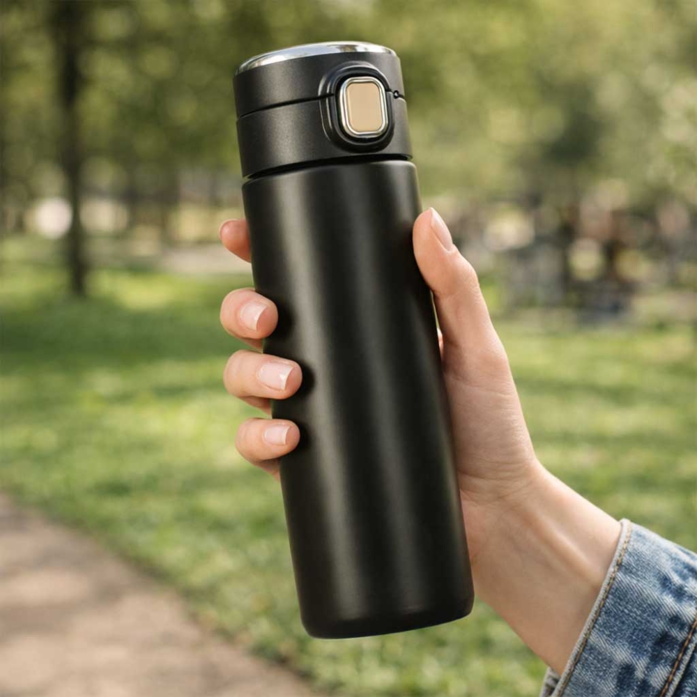 Termo puodelis su kandikliu LED termosas 420ml juodas