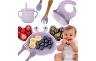 Silikoninių indų rinkinys Krabas 9 el., violetiniai-Maitinimui, Indai, įrankiai, gertuvės, Indų rinkiniai-e-vaikas