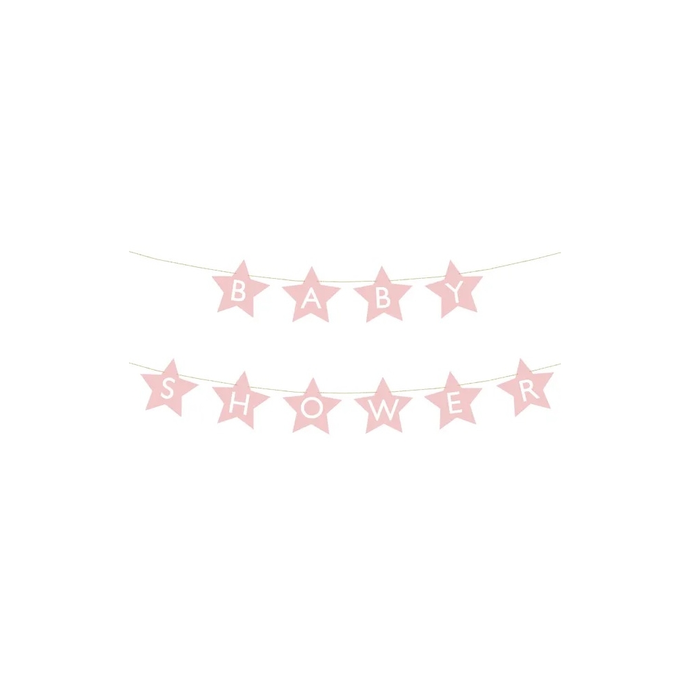Žvaigždės formos girlianda su užrašu "Baby Shower" 290 cm x 16,5 cm, rožinis