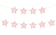 Žvaigždės formos girlianda su užrašu "Baby Shower" 290 cm x 16,5 cm, rožinis