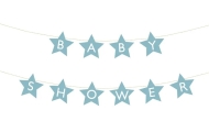 Žvaigždės formos girlianda su užrašu "Baby Shower" 290 cm x 16,5 cm, mėlyna