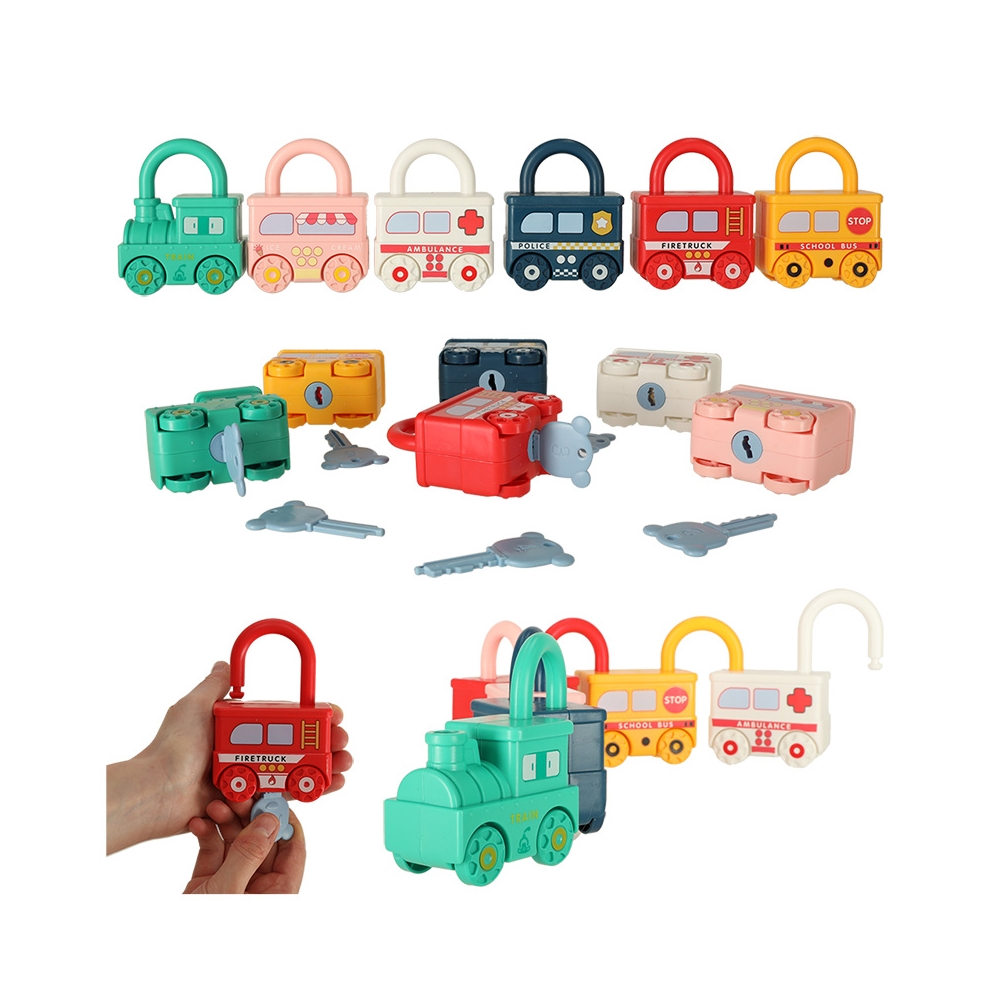 Mokomasis dėlionės žaidimas automobilių blokai, pakabinamos spynos, sensorinis žaislas Montessori