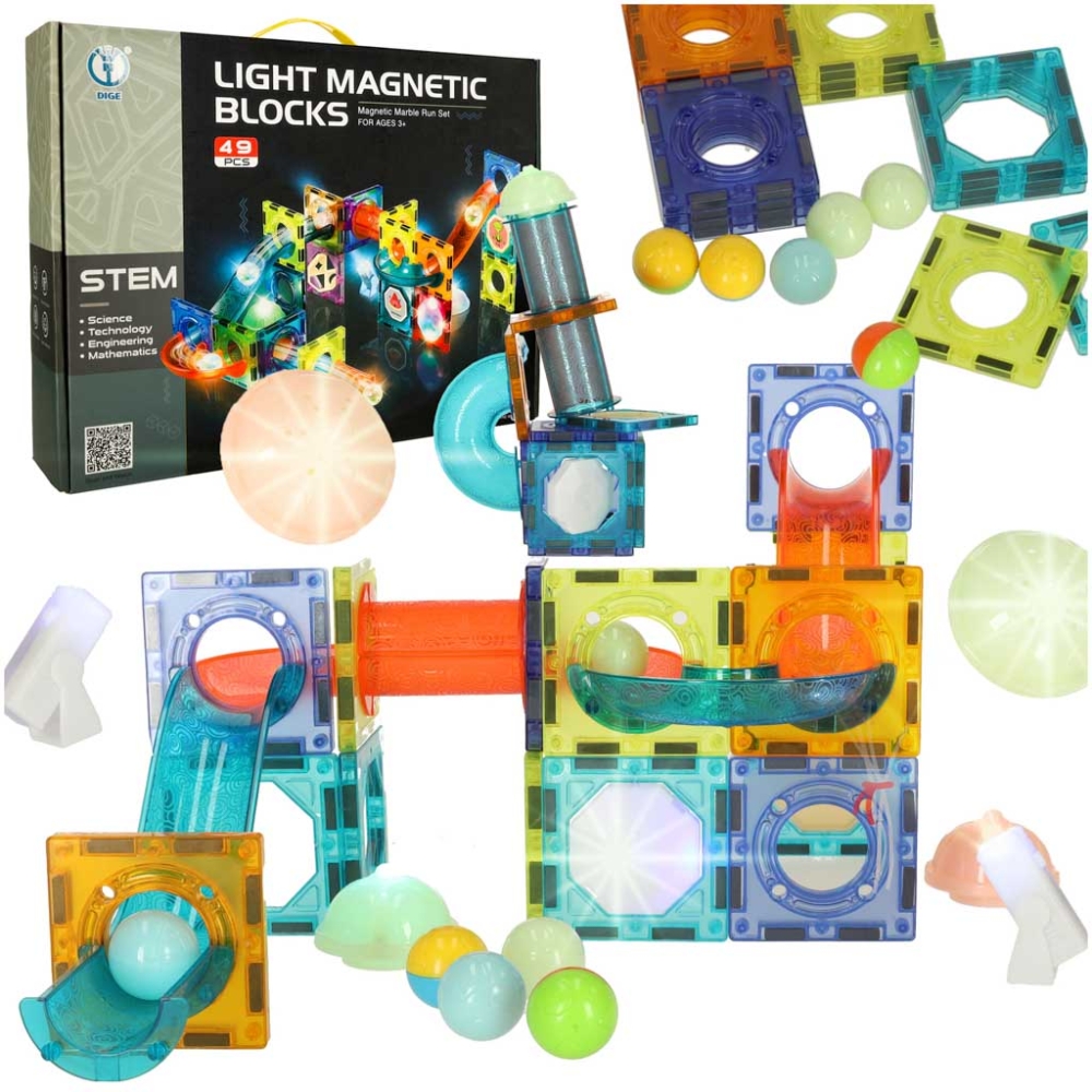 Magnetinis konstruktorius Šviečiantis rutuliukų takelis 49 el.