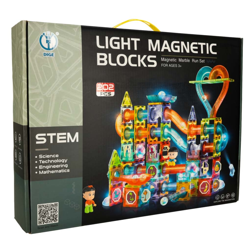 Šviečiantis magnetinis konstruktorius - rutuliukų takelis 202 el.