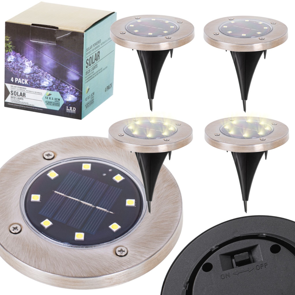Saulės žemės sodo žibintai 8LED 4 vnt, šiltos baltos spalvos