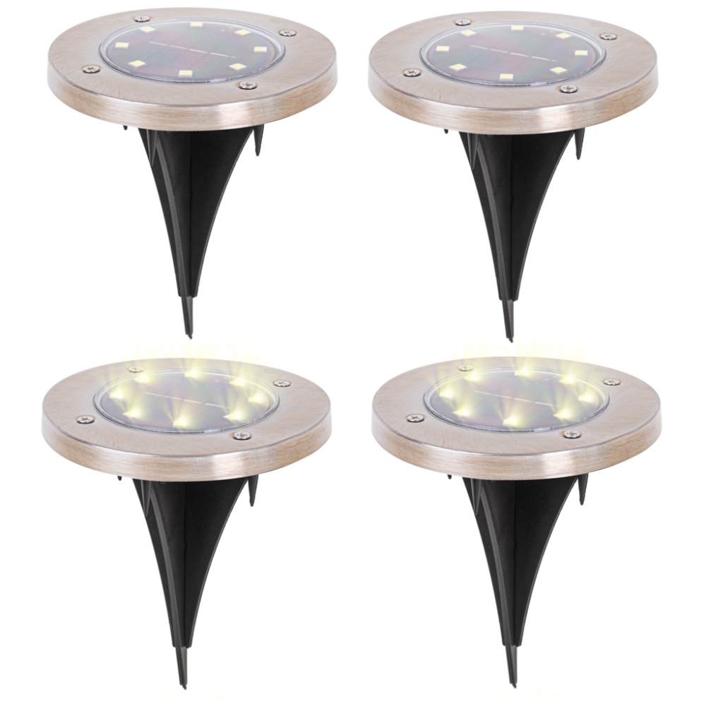 Saulės žemės sodo žibintai 8LED 4 vnt, šiltos baltos spalvos