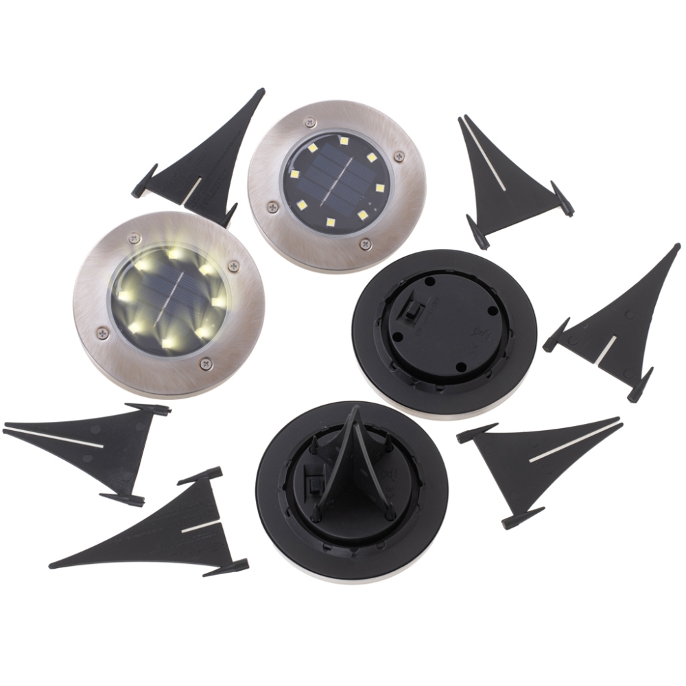 Saulės žemės sodo žibintai 8LED 4 vnt, šiltos baltos spalvos