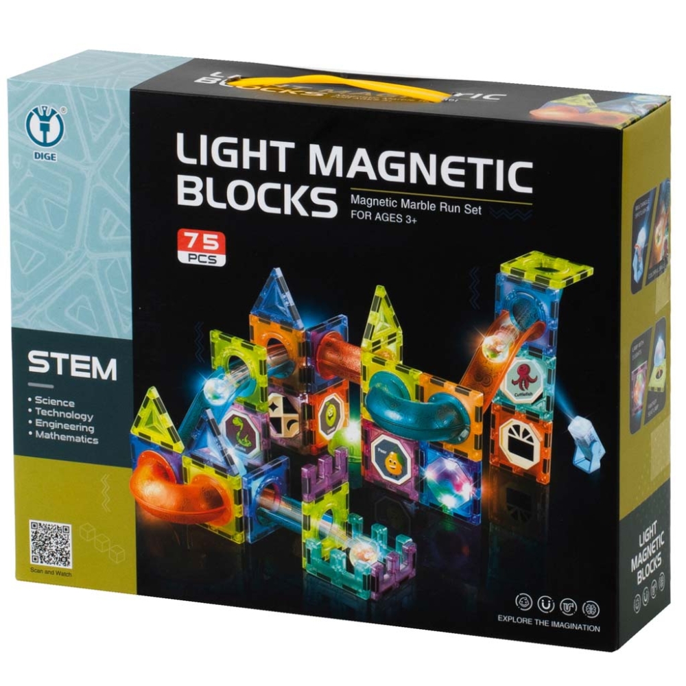 Šviečiantis magnetinis konstruktorius - kamuoliuko takas 75 el.