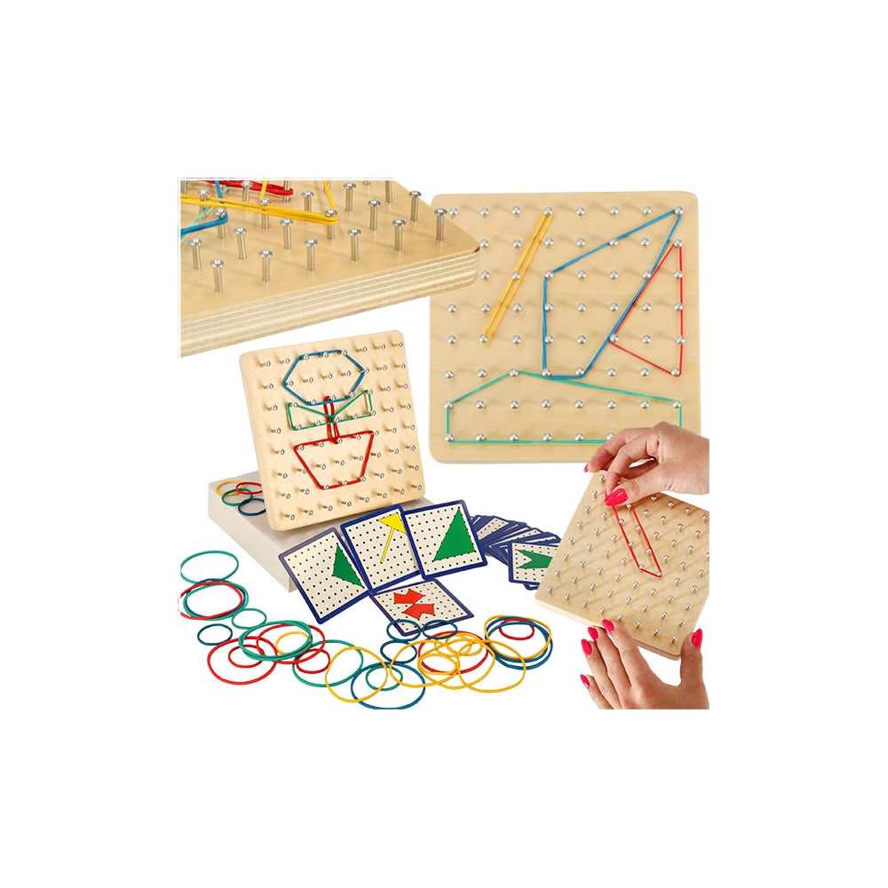 Medinė dėlionė - Formų kūrimas su gumytėmis Geoboard Geoplan-Žaislai, Lavinamieji žaislai, Dėlionės, 3D - tūrinės dėlionės, Moko