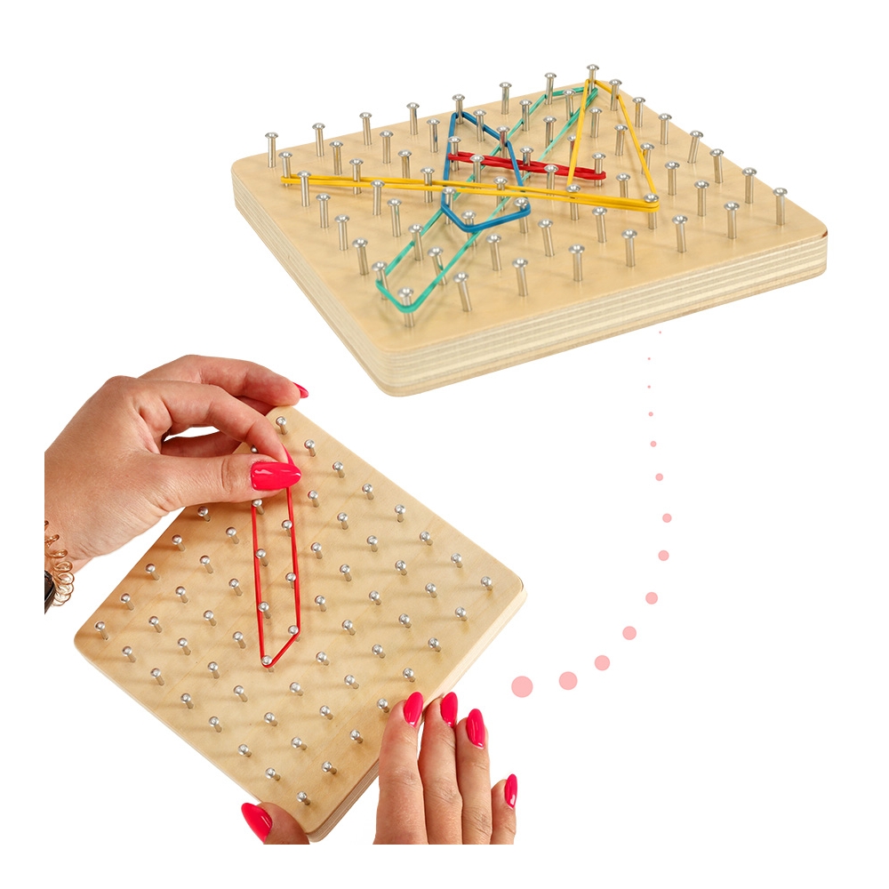 Geoboard Geoplan medinė dėlionė, kurianti figūras su gumytėmis