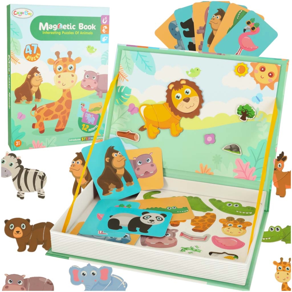 Magnetinė dėlionė safario gyvūnai 47el.-Žaislai, Dėlionės, Magnetinės dėlionės-e-vaikas
