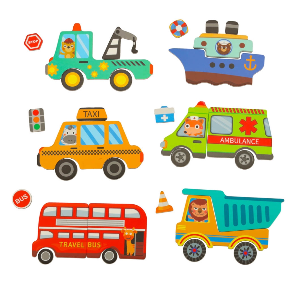 Magnetinė dėlionė Transporto priemonės-Žaislai, Dėlionės, Magnetinės dėlionės-e-vaikas