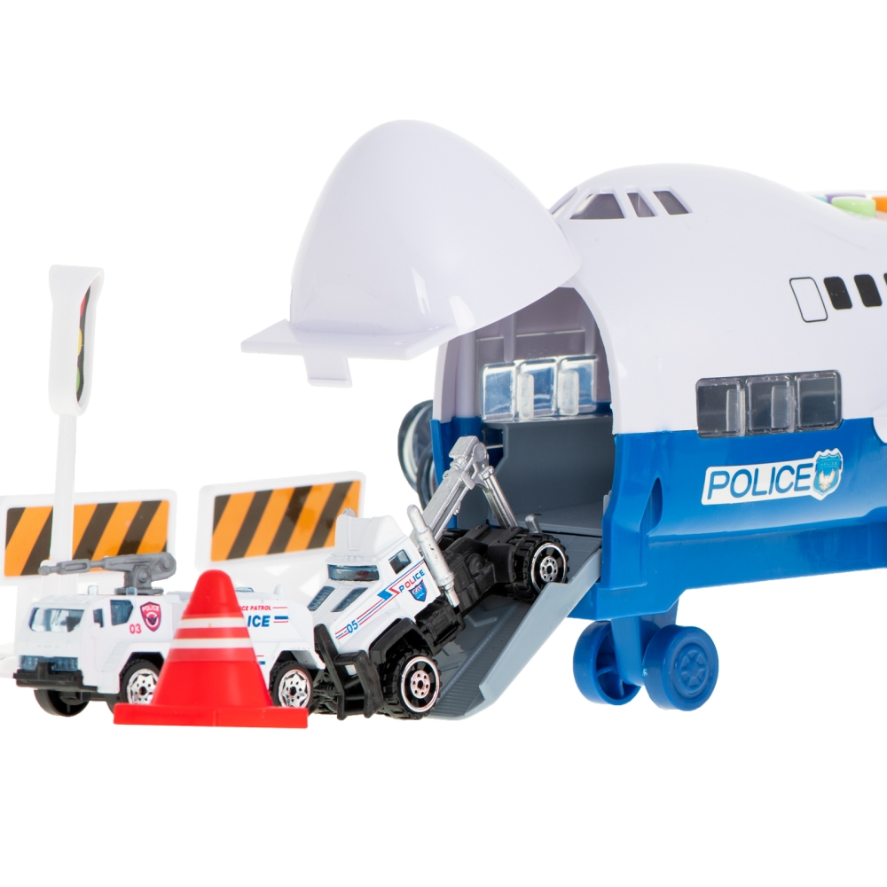 Transporterio lėktuvas + 6 automobiliai policijos šonas/priekyje